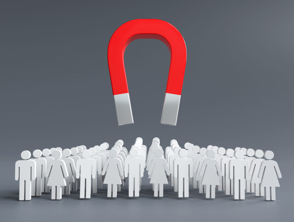 Remarketing ads concept showing attracting customers with Google Ads retargeting