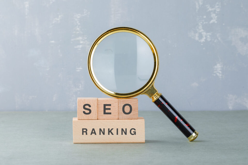 SEO ranking strategy with magnifying glass highlighting search performance