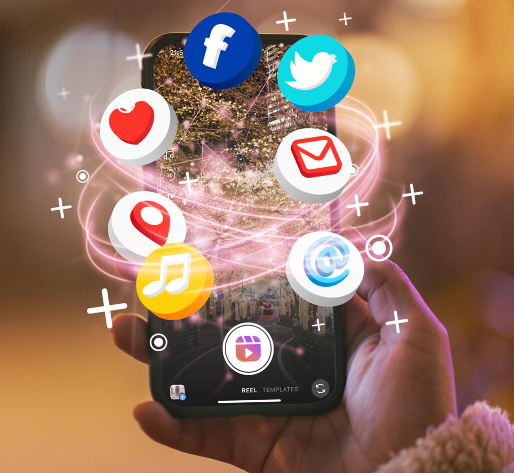 social media marketing services illustration showing social media engagement icons